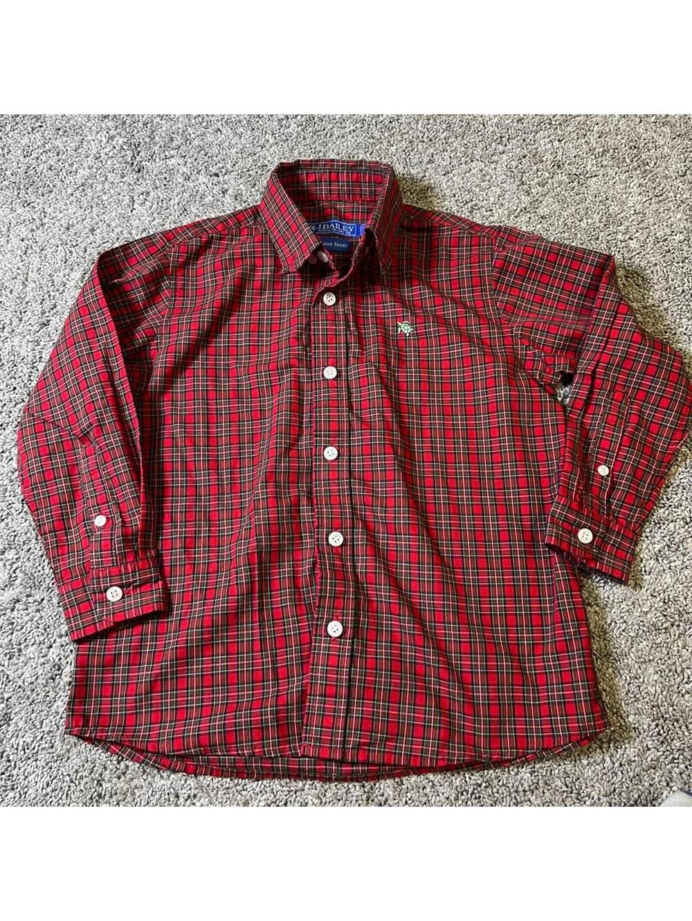 J. Bailey Boy's Youth Roscoe Red Plaid Long Sleeve Button Up Shirt Size 5 Turtle